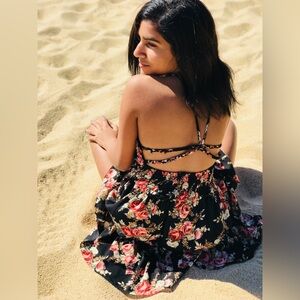 Macy's Floral Backless Dress - Black and Red